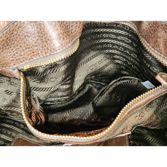 Prada Ombre Brown Deerskin Leather Vitellon Cervo Two Way Tote Bag Made in Italy - Picture 12 of 16